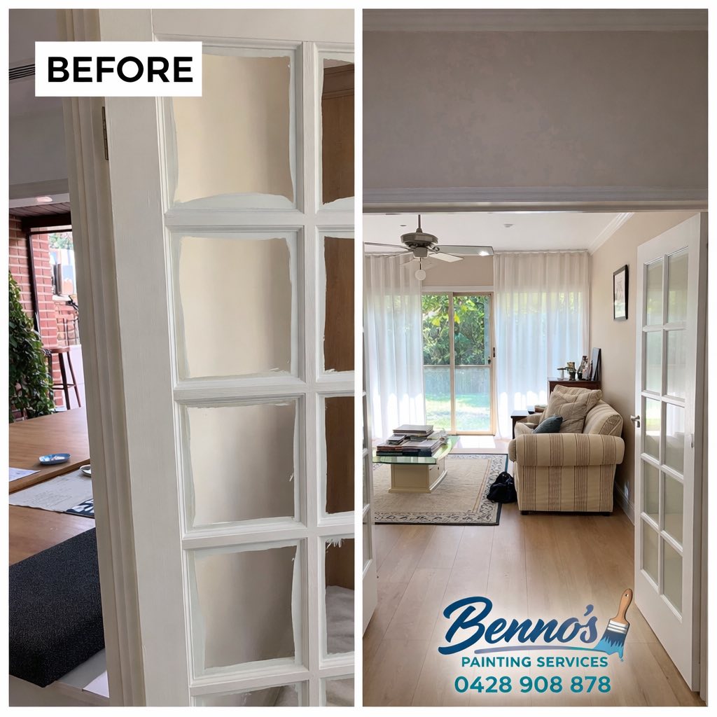 Before and after repainting of interior doors and frames